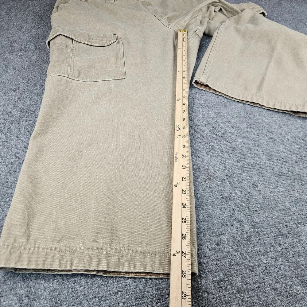 Duluth Trading Co Mens Khaki Tan Cotton Canvas Cargo Work Pants Wide Leg